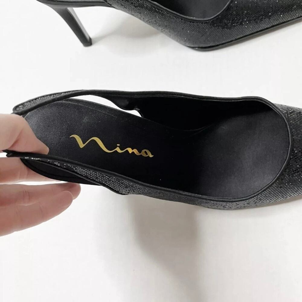 Nina Women's Taren Heels Size 8.5M Black Crystal Sling Backs Pointed Toe w/ Box - Picture 11 of 12